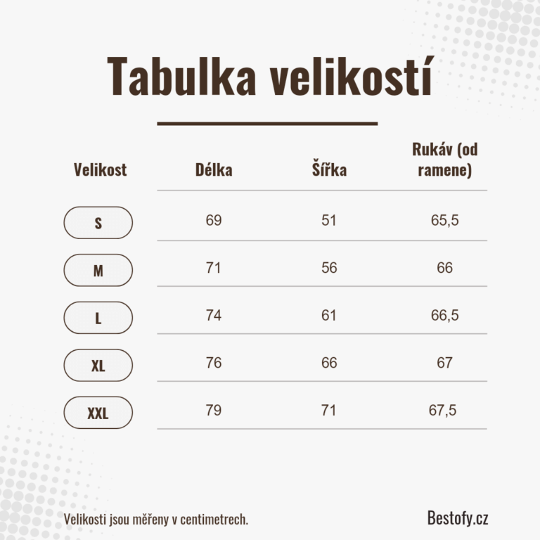 tabulka velikostí mikina zip logo